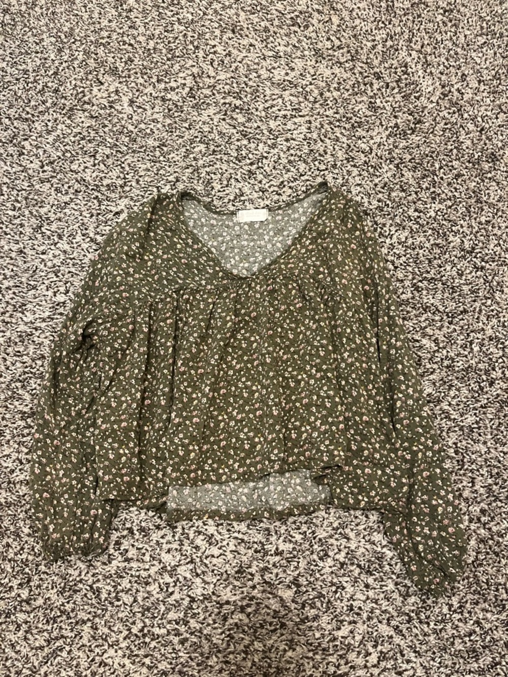 Altar’d State Olive Floral V-Neck Long Sleeve Women's Top